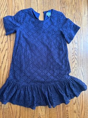 Milly Navy Eyelet Ruffle Hem Dress